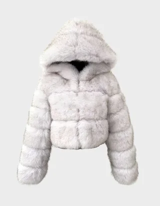 Short Hood Fox Fur Women's Long Sleeve Stitching Coat - Natural Color