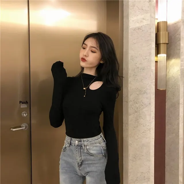 Autumn And Winter Western Style Inner Wear Slim Fit Scheming Tops Black - Shop at LoveMi