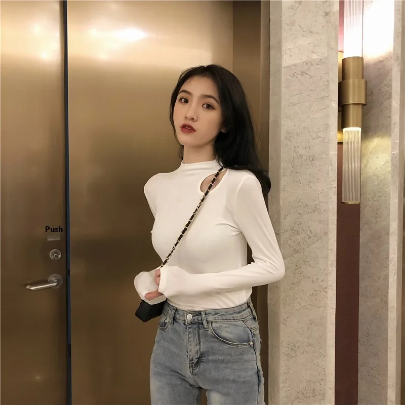 Autumn And Winter Western Style Inner Wear Slim Fit Scheming Tops - White