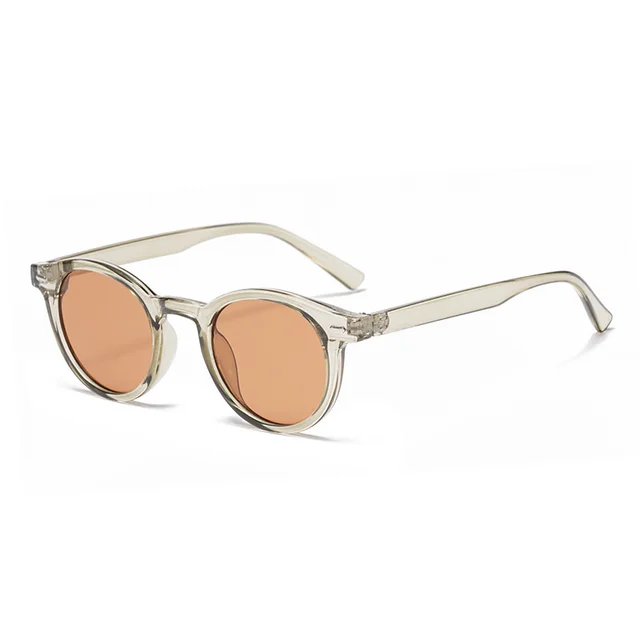 New Beige Nail Round Frame Sunglasses Retro Personality Trendy Sunglasses For Women Transparent Tea Frame Dried - Shop at LoveMi
