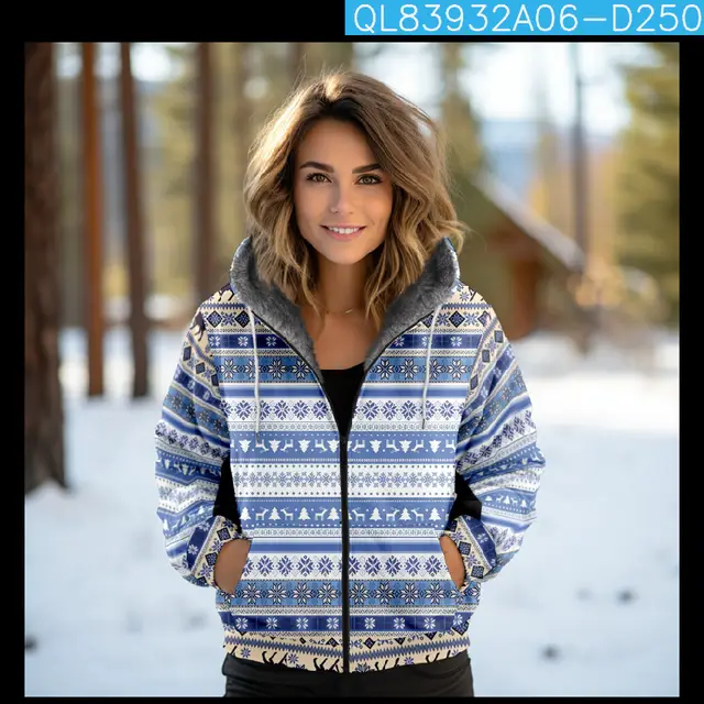 Autumn And Winter New Zipper Hooded Cotton Jacket 3D Printing Casual Loose Top Black Line D250 - Shop at LoveMi