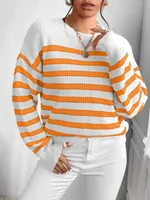 Women's Classic Striped Inner Knitted Top - Orange