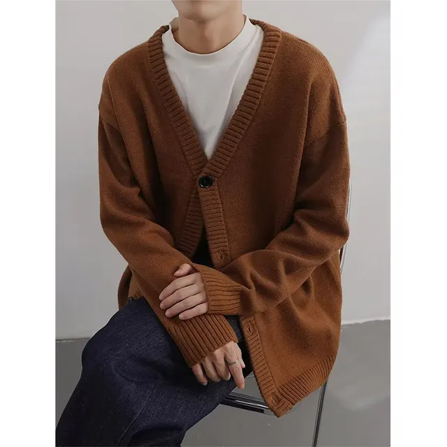 V neck Loose Lightly Mature Sweater Autumn Winter Coat Coffee Color - Shop at LoveMi