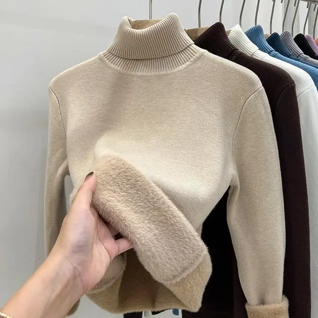 Women's Warm Thickened Inner Wear Long sleeved Knitted Top Khaki - Shop at LoveMi