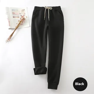 Autumn And Winter Fleece-lined Thickened Casual Pants Women's Pearl Velvet Sweatpants - Black