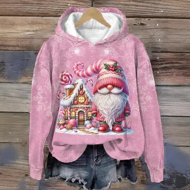 Christmas House 3D Digital Printing Hooded Sweater Pink - Shop at LoveMi