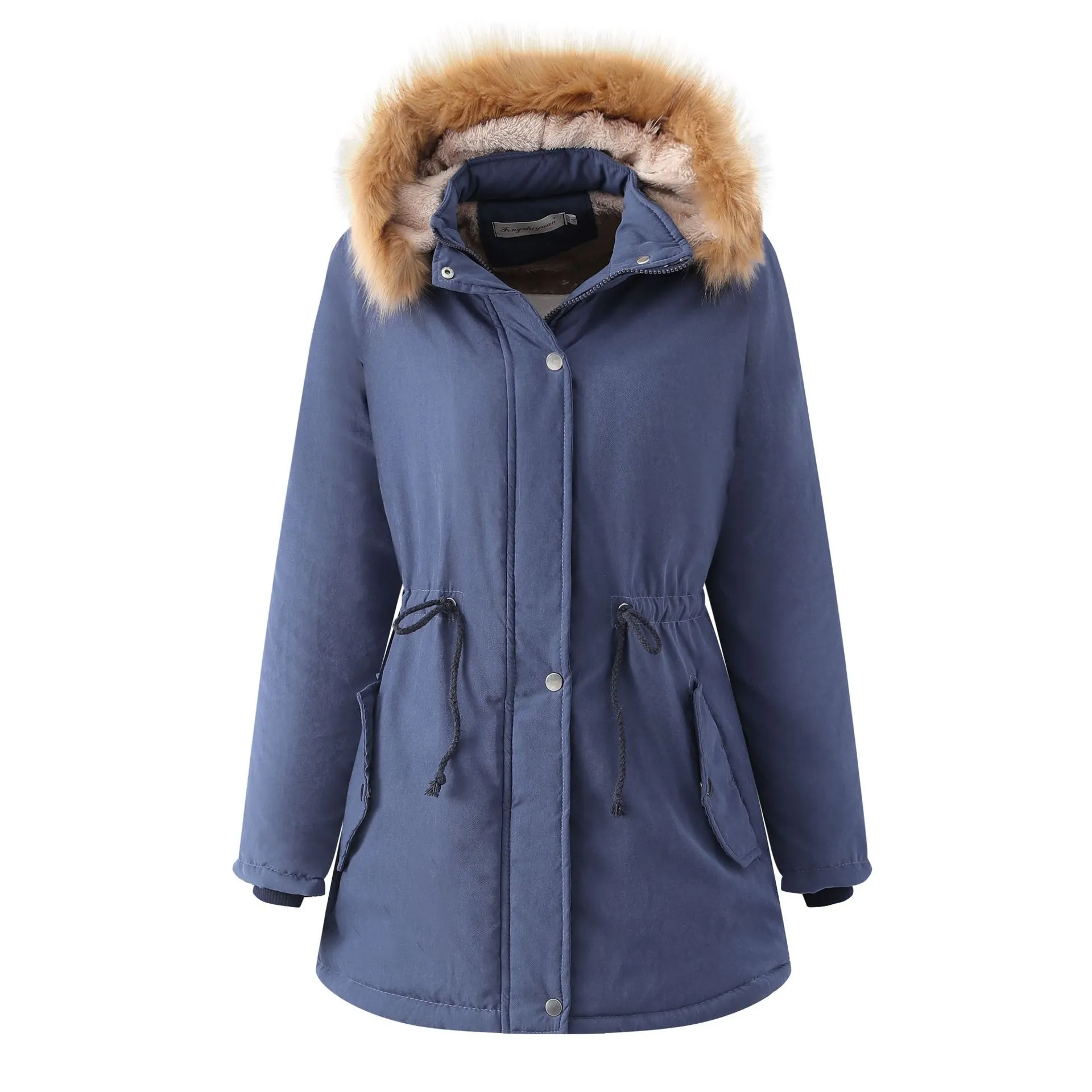 Women's Thick Lambskin Cotton-padded Coat - Navy Blue