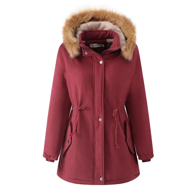 Women's Thick Lambskin Cotton padded Coat Wine Red - Shop at LoveMi