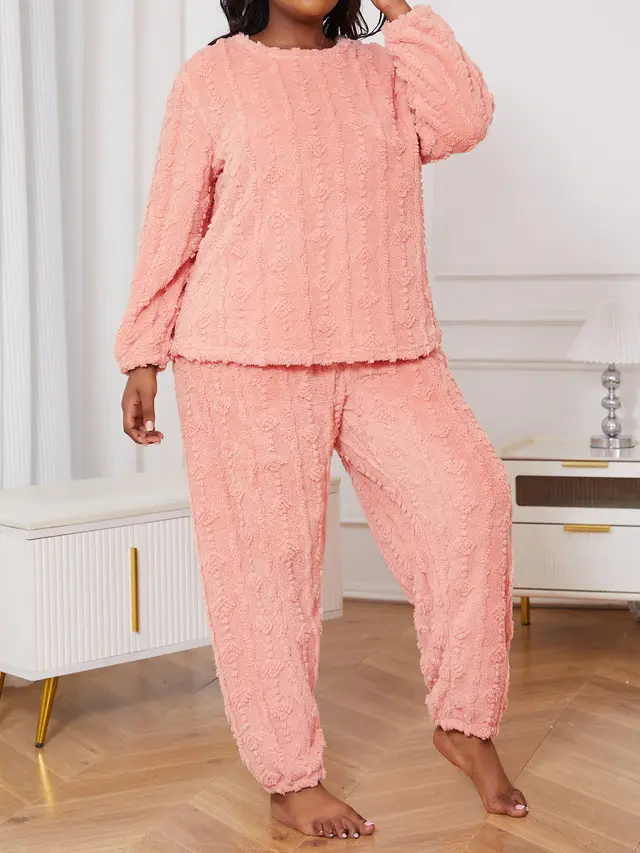 Plus Size Women's Pajamas Round Neck Two piece Set Picture Color - Shop at LoveMi