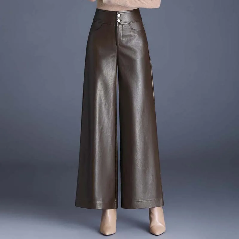 High Waist Thickened Loose Big Leg Straight All matching Wide Leg Pants For Women Coffee Color Plus Velvet - Shop at LoveMi