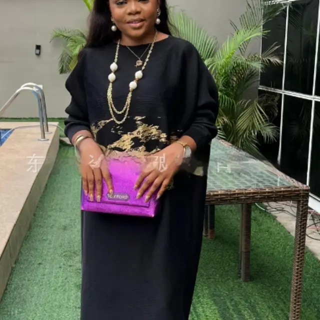 Sanzhai Pleated Plus Size Summer Fashionable Stylish Round Neck Long Sleeve Loose Long Dress Black - Shop at LoveMi