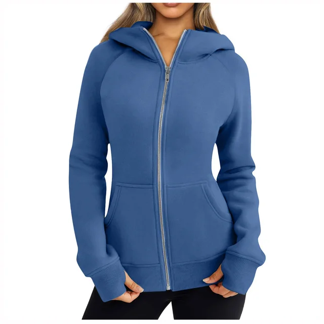 Hooded Zipper Fleece lined Sports Sweater Blue - Shop at LoveMi
