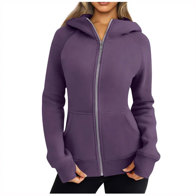 Hooded Zipper Fleece lined Sports Sweater Purple - Shop at LoveMi