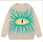 High Street Dark Three-dimensional Glasses Jacquard Design Sweater - White