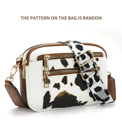 Cow Color Matching Multifunctional Zipper Crossbody Bag White - Shop at LoveMi