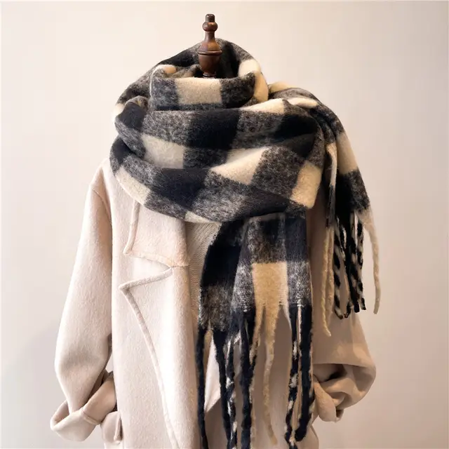 Winter Scarf Plaid Men's And Women's Warm Scarf Black And White - Shop at LoveMi