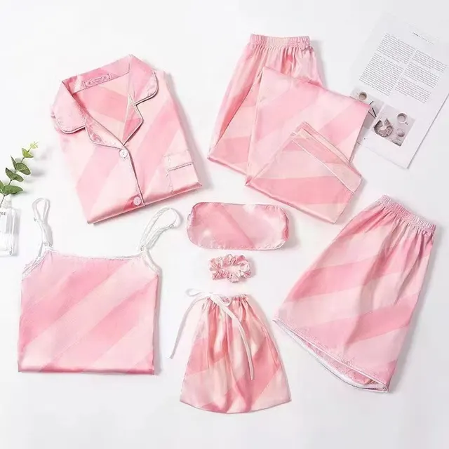 Spring And Autumn Printed Imitated Silk Pajamas Clothing Diagonal Stripes - Shop at LoveMi