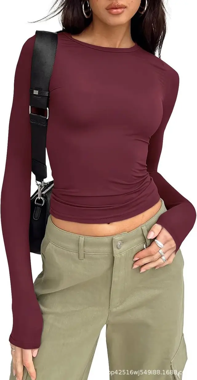 Women's Round Neck Long Sleeve T shirt Top Light Brown - Shop at LoveMi