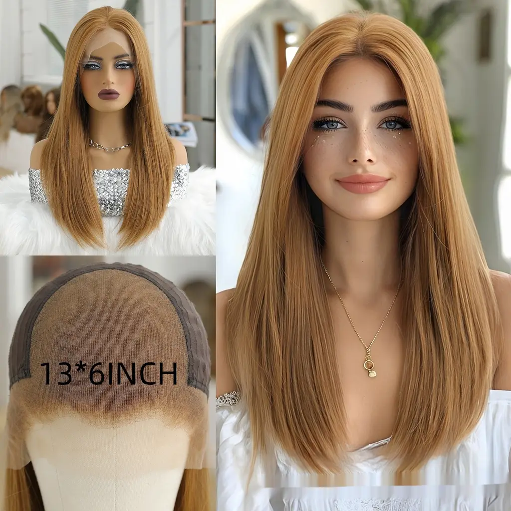 136 Lace Wig Large Area Cold Brown Medium Fashion - Ginger Brown