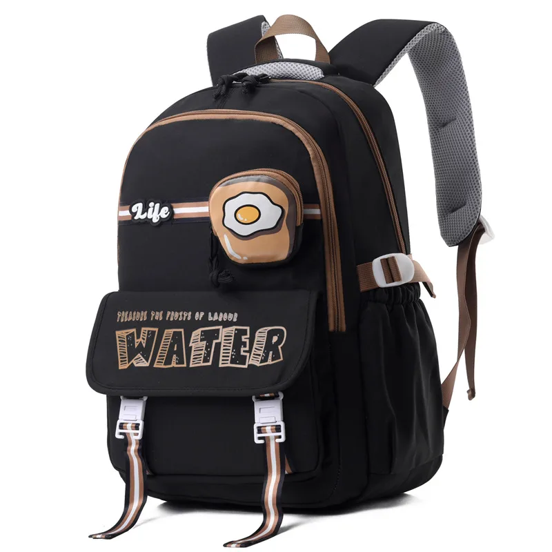 Casual And Lightweight Elementary And Middle School Student Schoolbags Burden Reduction - Black