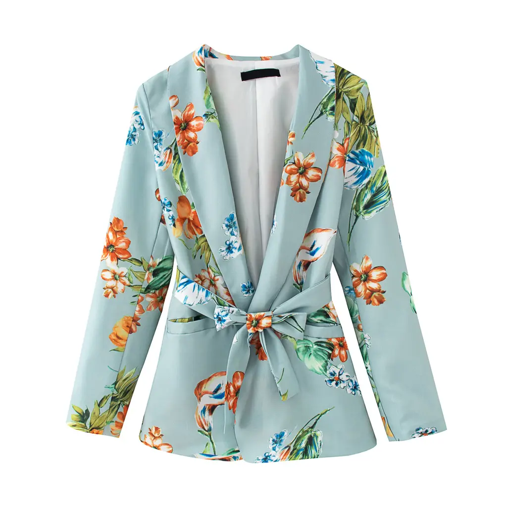 Belt Printed Small Suit For Coat Top Women - Green