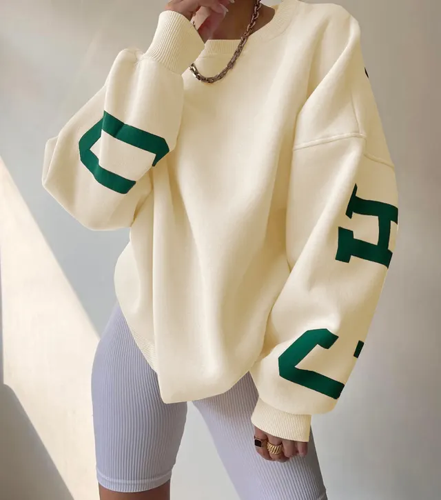 Women's Casual Fashion Printing Thickened All matching Top Long sleeved Sweater Apricot - Shop at LoveMi