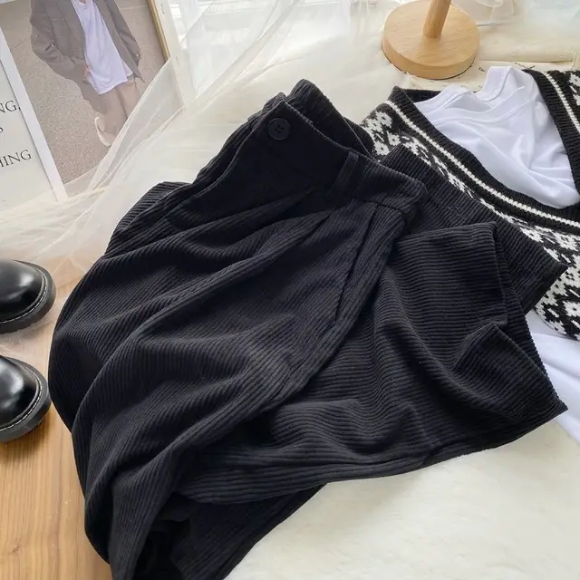 Autumn And Winter New High Waist Loose And Slimming Straight Casual Trousers Black - Shop at LoveMi