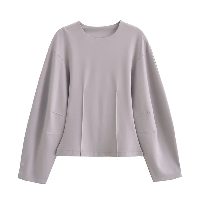 European And American Style Double sided Cloth Round Neck Top Casual Pants Gray Top - Shop at LoveMi