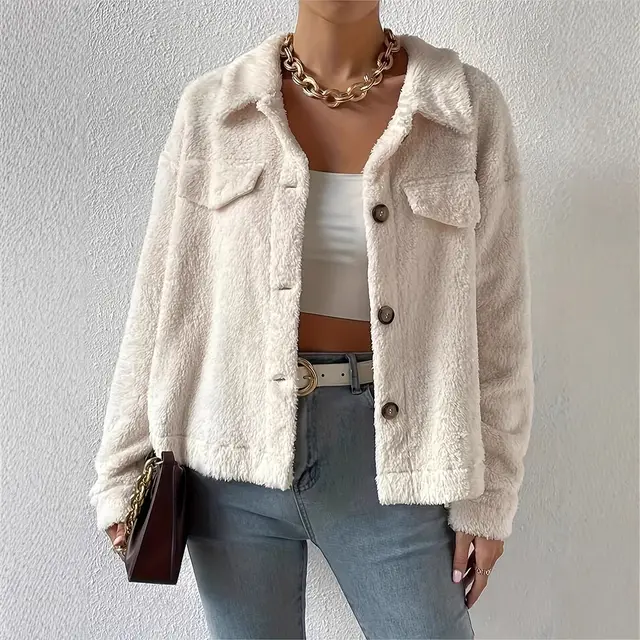 Short Velvet White Lapel Woolen Coat White - Shop at LoveMi