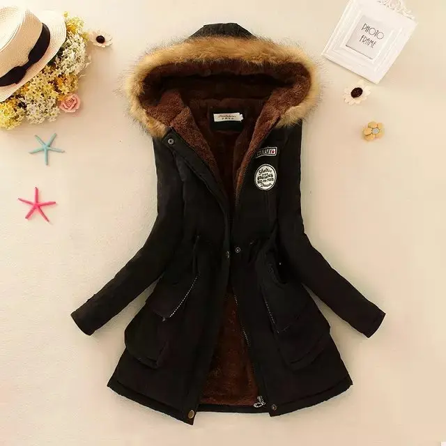 Autumn And Winter New Women's Plus Size Thickened Calibration Long sleeved Hooded Lamb Wool Cotton padded Jacket Black - Shop at LoveMi