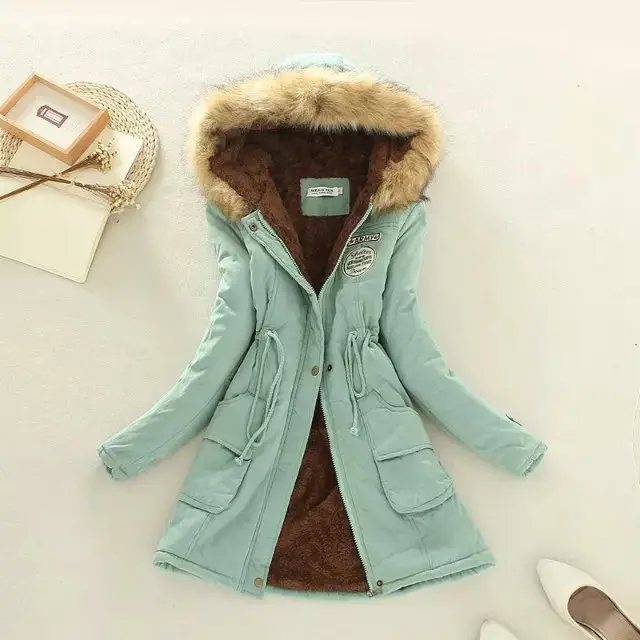 Autumn And Winter New Women's Plus Size Thickened Calibration Long sleeved Hooded Lamb Wool Cotton padded Jacket Deep Pea Green - Shop at LoveMi