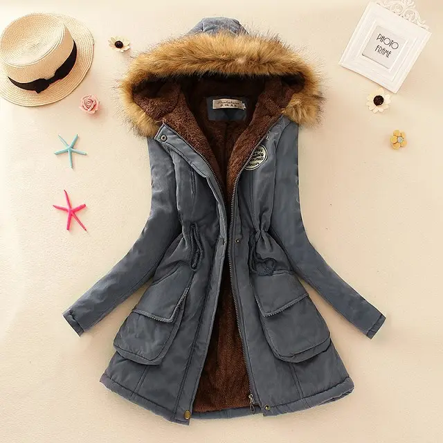Autumn And Winter New Women's Plus Size Thickened Calibration Long sleeved Hooded Lamb Wool Cotton padded Jacket Denim Blue - Shop at LoveMi