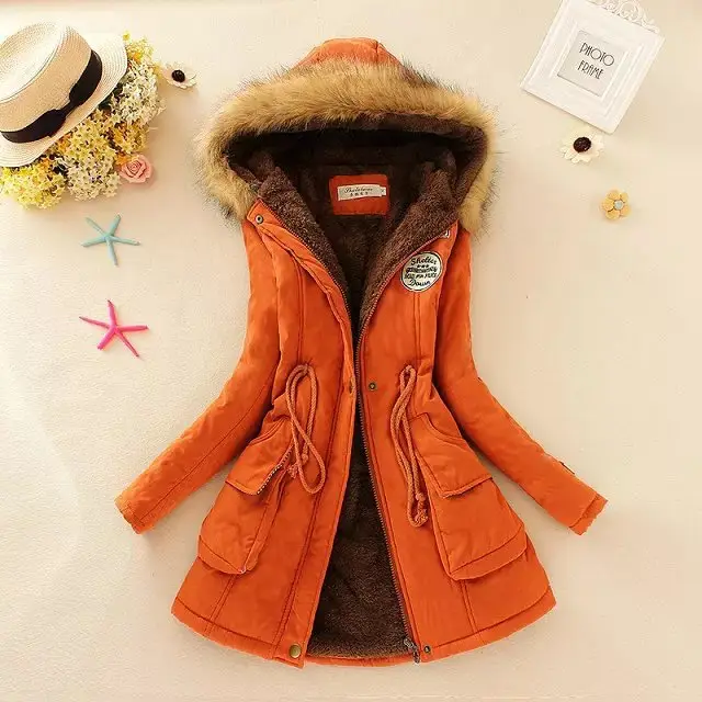 Autumn And Winter New Women's Plus Size Thickened Calibration Long sleeved Hooded Lamb Wool Cotton padded Jacket Orange - Shop at LoveMi