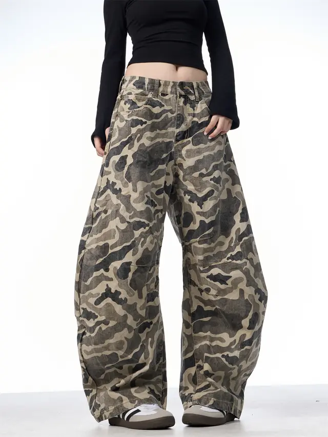 Overalls Wide leg Pants Women's Washed Camouflage Couple Pants Camouflage - Shop at LoveMi