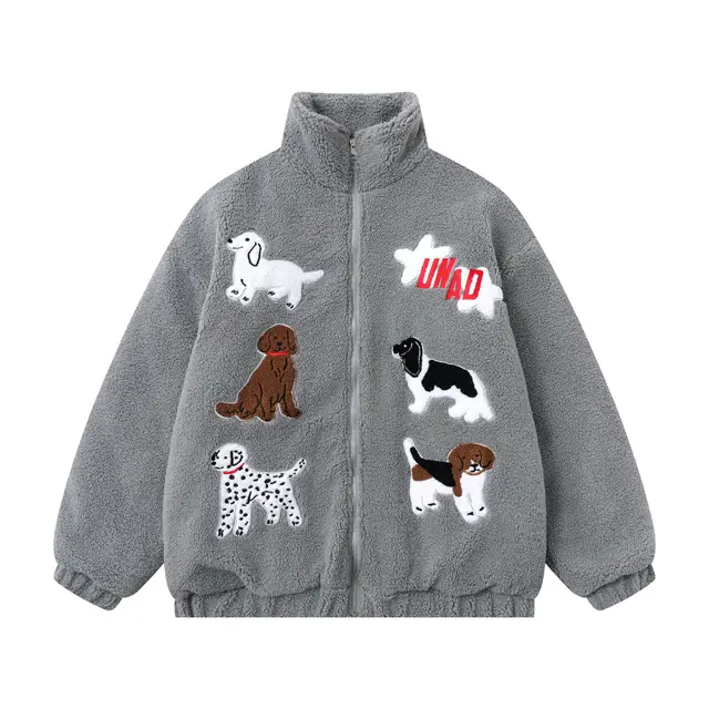New Cute Embroidered Lamb Wool Cotton Coat Gray - Shop at LoveMi