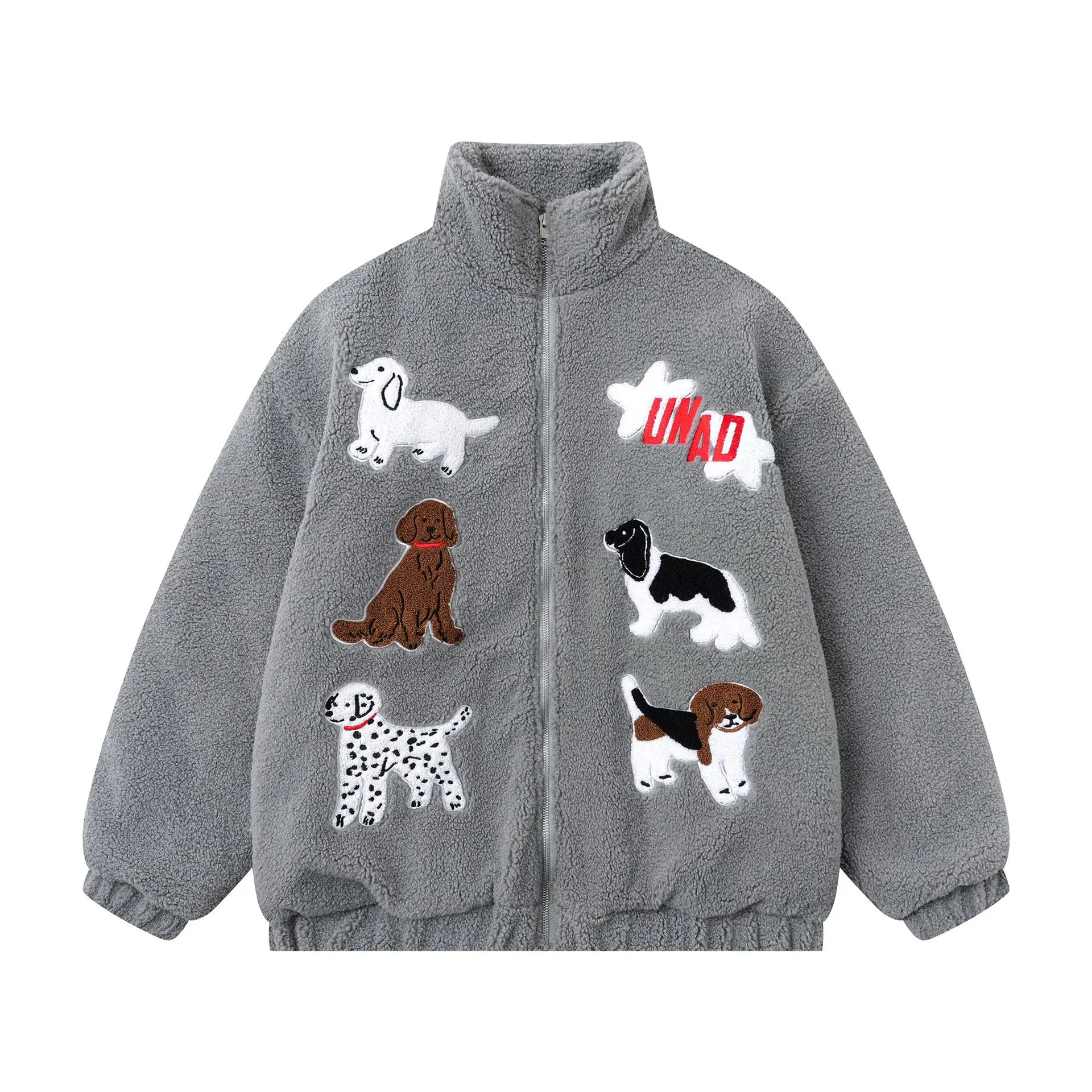 New Cute Embroidered Lamb Wool Cotton Coat - Gray