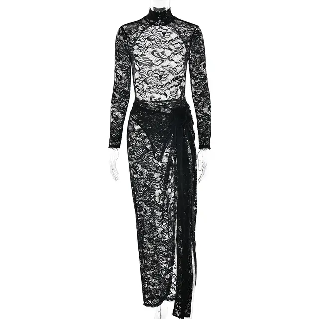 Slim fit See through Two piece Half Turtleneck Bare Back Black - Shop at LoveMi