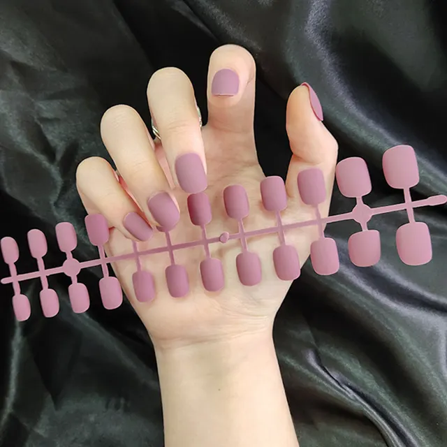 Matte Nail Tip Short Round Fake Nails Taro Purple - Shop at LoveMi