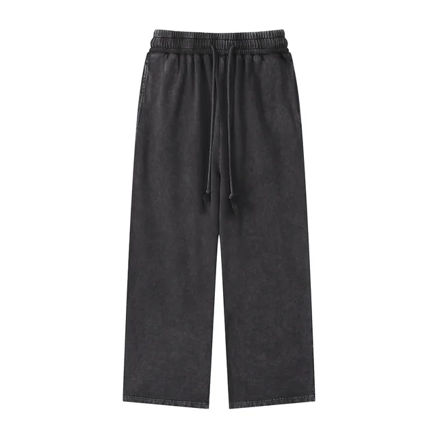Retro Baggy Straight Trousers Men's And Women's Same Pants Washed Black - Shop at LoveMi