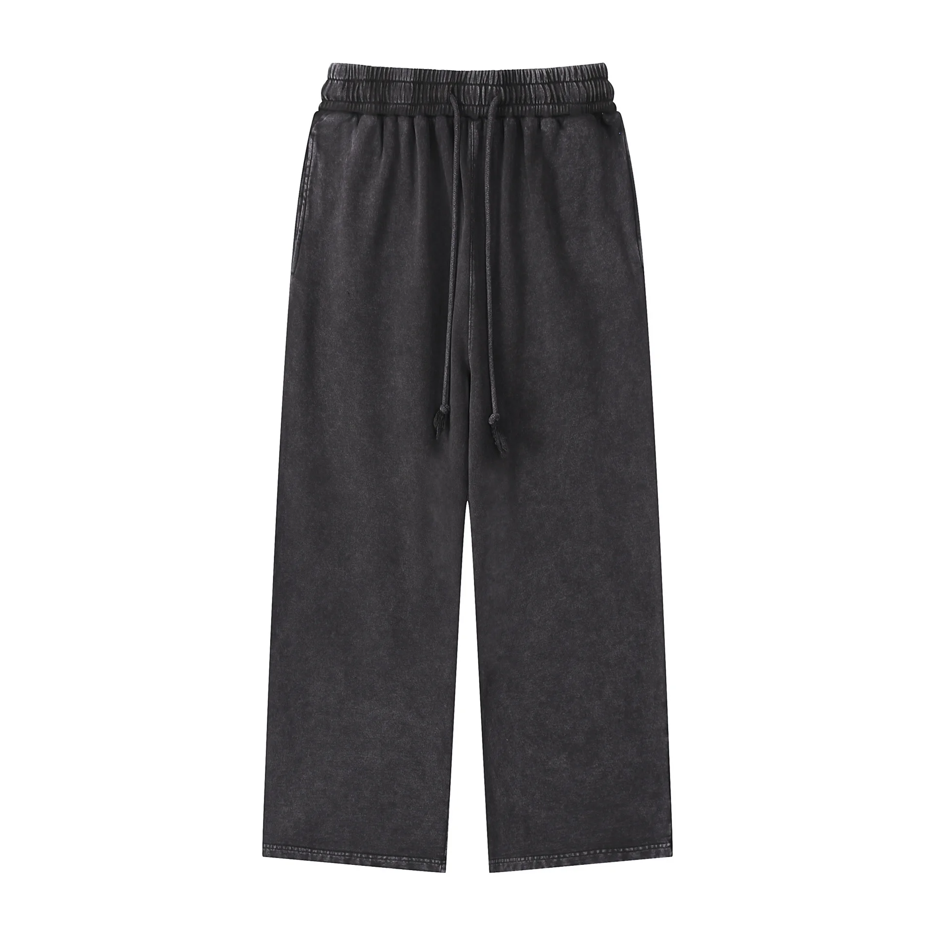 Retro Baggy Straight Trousers Men's And Women's Same Pants - Washed Black