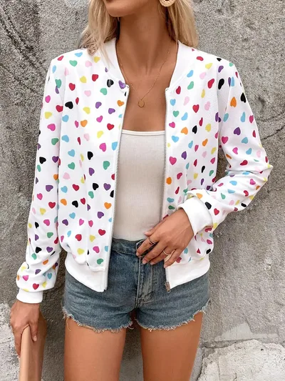 Zipper Jacket Small Thin Long sleeved Top Colorful Printing G114Z143 - Shop at LoveMi