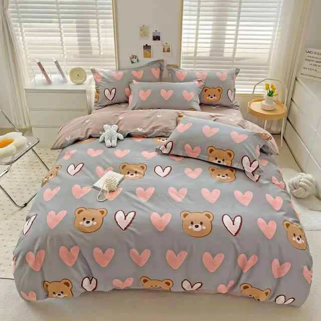 Cartoon Duvet Cover Bedding Bed Sheet Cute Quilt Cover Domi Bear Coffee - Shop at LoveMi