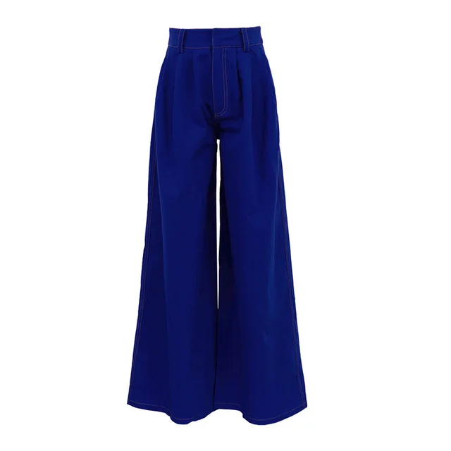 Double pocket Blue Wide leg Pants Blue - Shop at LoveMi