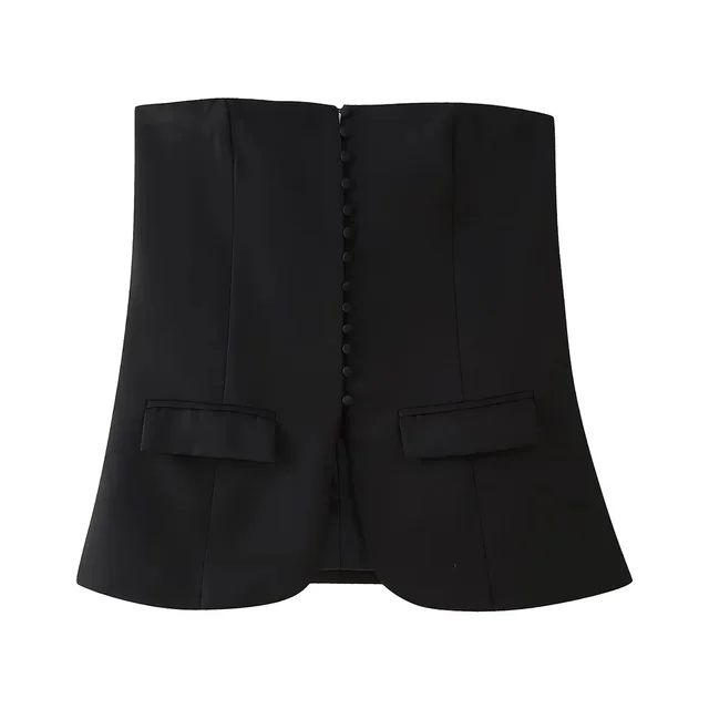 Sexy Strapless Cut Black Buckle Tube Top Suit Top Black - Shop at LoveMi