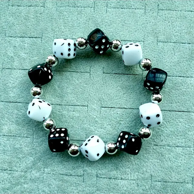 Creative Dice Colorful Beads Elastic Bracelet Black And White Silver Beads - Shop at LoveMi