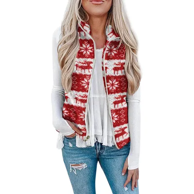 Women's Christmas Top Plush Printed Vest Red - Shop at LoveMi