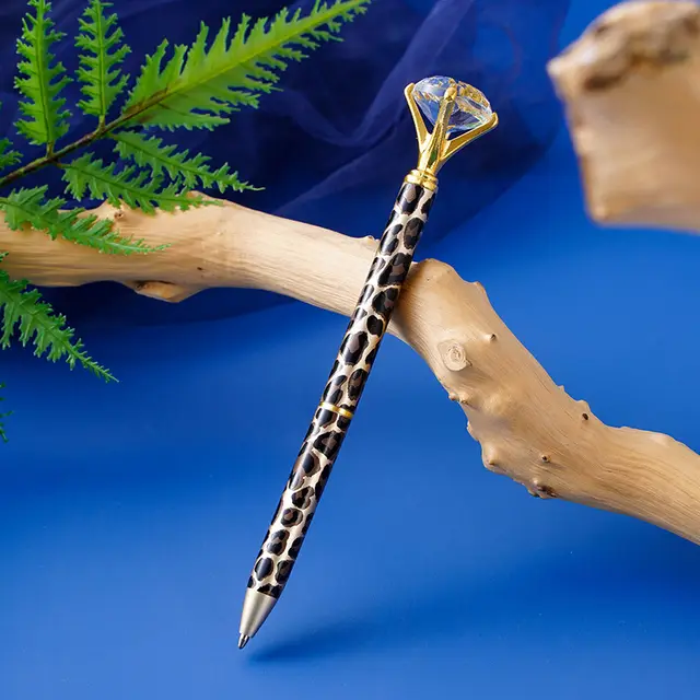 Leopard Diamond Ballpoint Pen Metal Golden Leopard Print - Shop at LoveMi