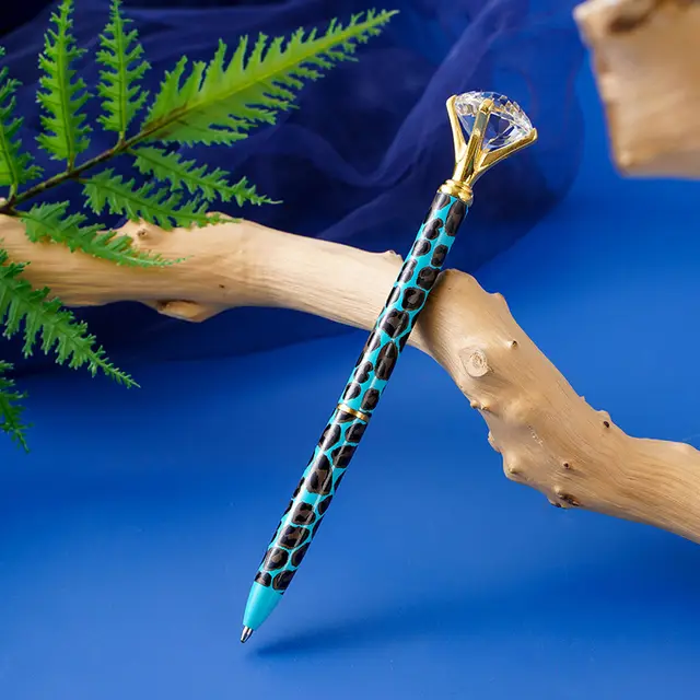 Leopard Diamond Ballpoint Pen Metal Light Blue Leopard Print - Shop at LoveMi
