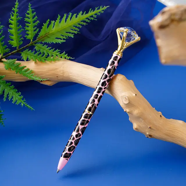 Leopard Diamond Ballpoint Pen Metal Pink Leopard Print - Shop at LoveMi