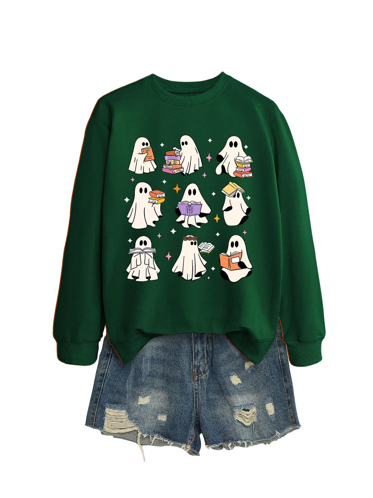 Reading Printed Sweater For Women - Dark Green Sweater White Words